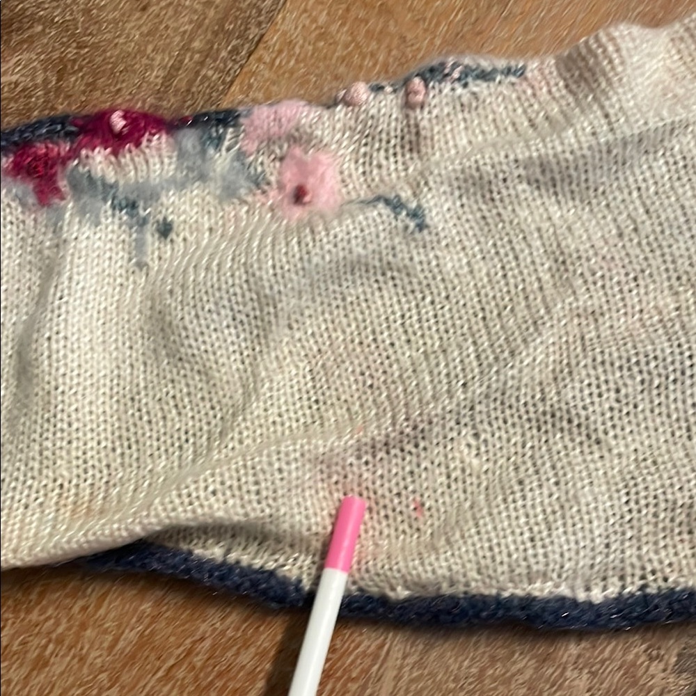 Vintage Handmade Knit Colorblock and Floral Crewneck Sweater - Picture 8 of 11